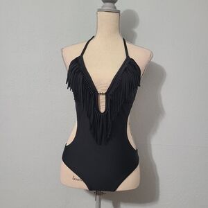 Marina West Black Monokini‎ with Fringe Size Medium